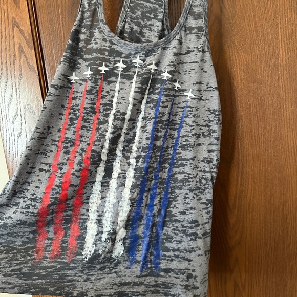 Next Level Apparel Patriotic Tank Top Jets USA Gray Racerback Women's - Picture 4 of 4